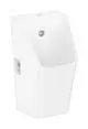 Helles, wandmontiertes Urinal aus Keramik mit ovaler Form, ohne Spülrand. Anschluss oben und Ablauf unten/hinten. Design von Hansgrohe.